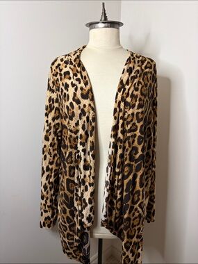 ALYA Leopard Print Open Front Cardigan - Brown & Black SIZE 2X